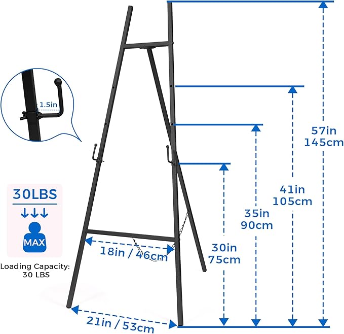 ARTASY 57" Black Easel Stand for Wedding Signs, Posters, Portable Artist Easel for Painting Canvas, Display Easel for Home and Office
