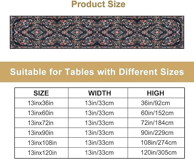 Morris Flower Table Runner, Vintage Blue Floral Rustic Country Style Floral Print Pattern for Home Kitchen Table Decor Dining Coffee Room Garden Party Decor 13x90in