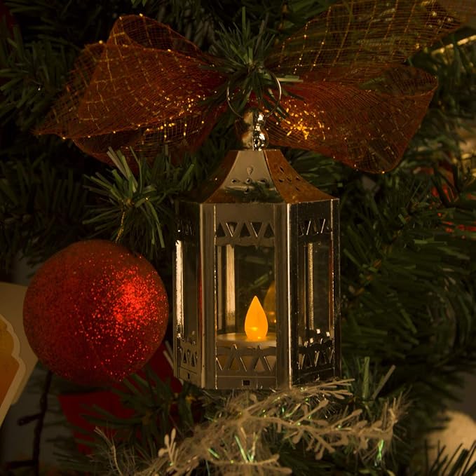 zkee Mini Star Lanterns with Flickering LED, Battery Included, Decorative Hanging Lanterns for Christmas and Indoor Use (Set of 8, Golden)