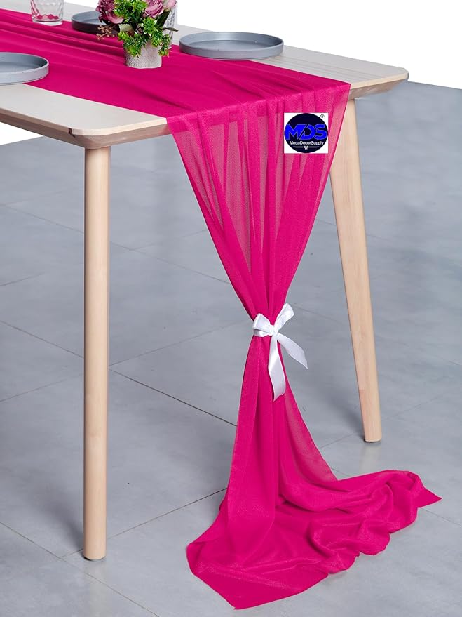 MDS Halloween Chiffon Table Runner - 20 Pack, 29 x 120 Inches, 10ft Each - Sheer Spooky Table Runners for Haunted House Parties, Trick-or-Treat Tables, Witchy Décor, Wedding & Events - Hot Pink