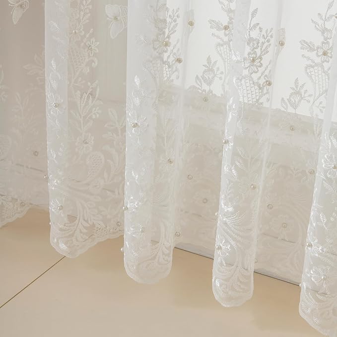 VISIONTEX White Sheer Voile Curtains, Decorative White Embossed Butterflies Rod Pocket Window Drapes for Home Kitchen, Living Room and Bedroom 54 x 72 Inch, Set of 2 Curtain Panels