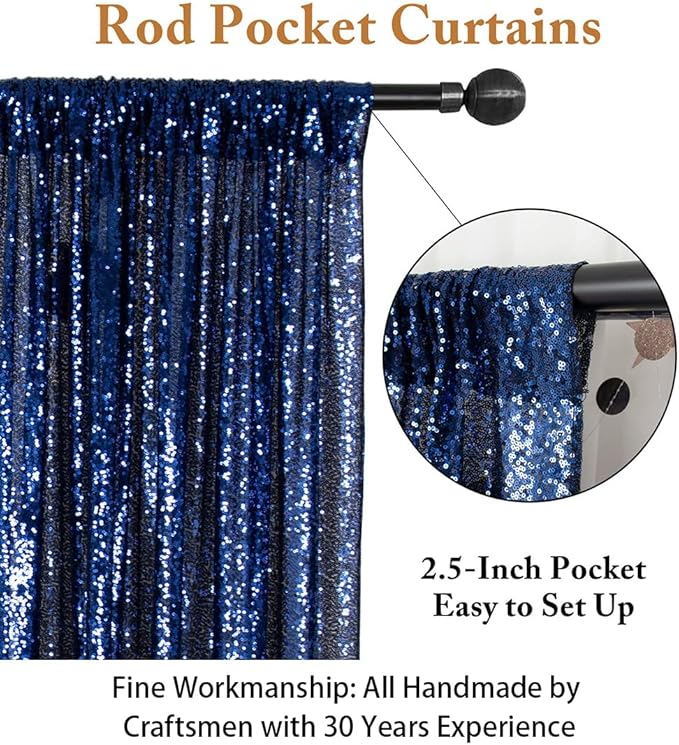 ShinyBeauty Sparkle Backdrop Curtain Navy Blue 2 Panels Set Sequin Photo Backdrop 2FTx8FT Sequin Backdrop Curtain Pack of 2-1220S