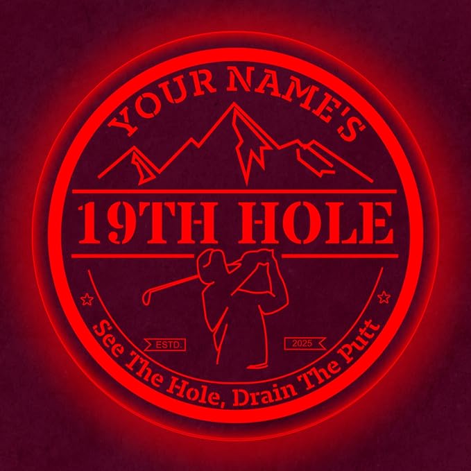 Custom 19th Hole Golf Bar Sign – Personalized LED Color Changing Acrylic Wall Decor for Home Bar, Man Cave, or Patio (19th Hole, 16 INCHES)