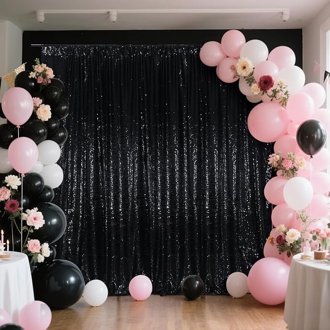 SquarePie Sequin Backdrop Curtain Less See Through Thick Background for Halloween Party 5FT x 7FT Black