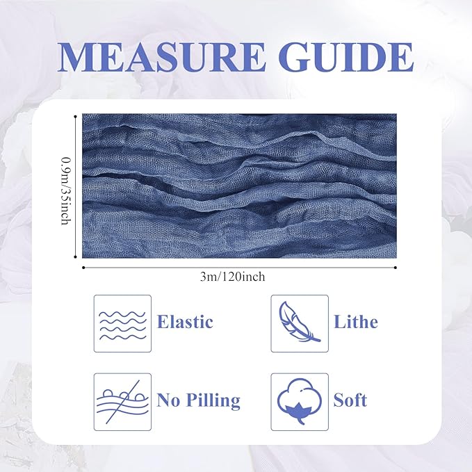Asee'm 3pcs Cheesecloth Table Runner 120 Inches Long Blue Boho Gauze Cheese Cloth Runner 10FT Rustic Sheer Table Runners for Christmas Wedding Party Baby Shower Spring Easter Decoration
