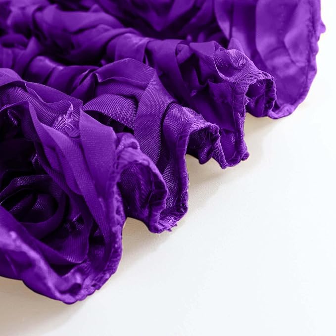 Efavormart 90"x132" Wholesale Rectangle Table Cover Purple Grandiose Rosette 3D Satin Tablecloth for Wedding Party Event Decoration
