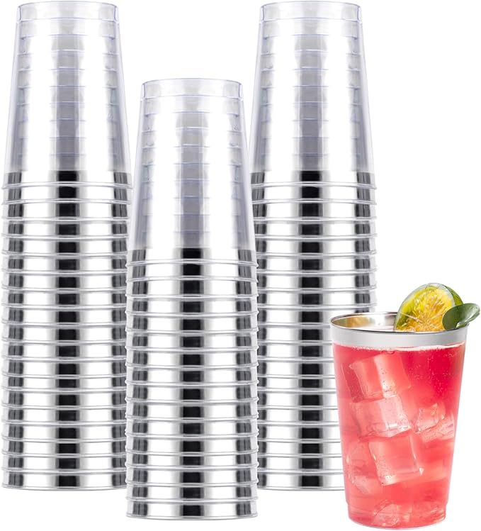 Goodluck 50PCS 10oz Plastic Cups for Party, Disposable Silver Cups, Plastic Cocktail Glasses for Wedding Thanksgiving, Christmas, and