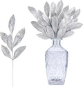GREENTIME 12 Pack Artificial Silver Glitter Leaves 13" Fake Christmas Picks Decorative Glitter Sticks for Vase Christmas Tree DIY Wreath Crafts Fireplace Decor