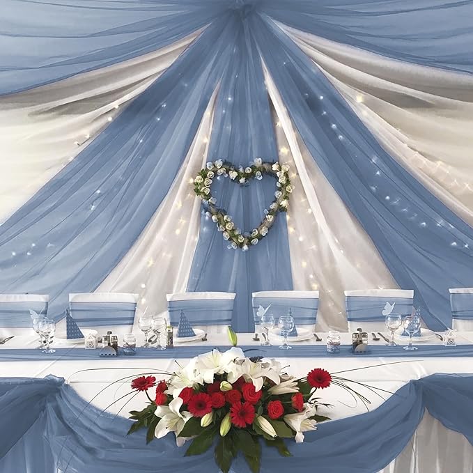 6 Panels Dusty Blue Ceiling Drapes for Wedding 5ftx30ft Chiffon Fabric Arch Draping Curtains Sheer Drapery for Party Ceremony Birthday Baby Shower Reception Stage Swag Ceiling Decorations