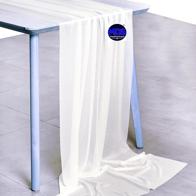 MDS 10 Pack 10ft Chiffon Table Runner 29 x 120 Inches Sheer Wedding Runner Romantic Rustic Table Runner for Wedding Decorations, Birthday Parties, Bridal Shower Party Arch Decor - Ivory