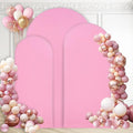 WEERRW Wedding Arch Cover Pink Spandex Fitted Set of 3 Balloon Arch Stand Covers Round Top Chiara Stretchy Backdrop for Birthday Party Baby Shower Banquet Decoration (6FT, 6.6FT, 7.2FT)