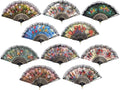 HUNANBANG 1 Dozen 12 Pieces Folding Hand Fans Church Wedding Gift, Party Favors, DIY Decoration Gift Size9 Wholesale 12pack (Flower)