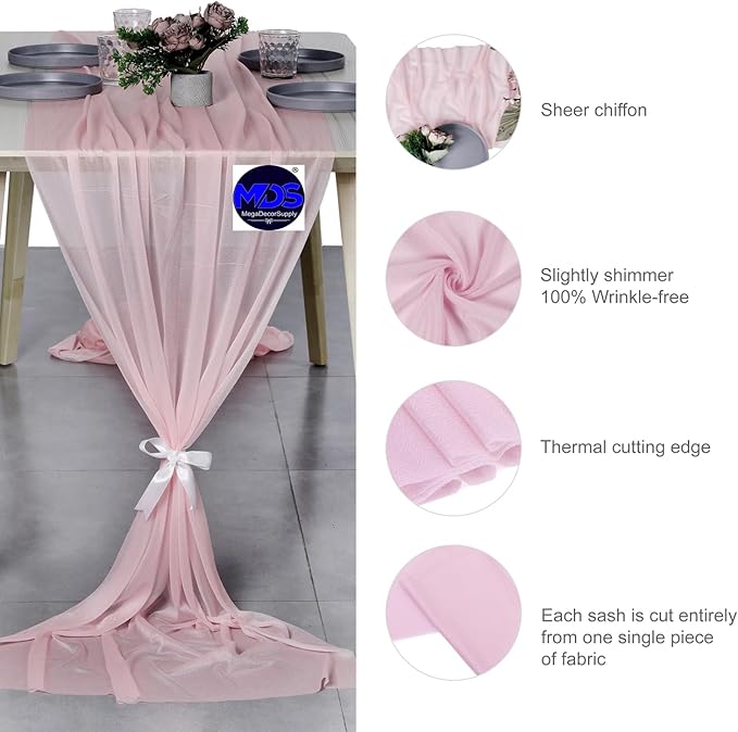 MDS Halloween Chiffon Table Runner - 25 Pack, 29 x 120 Inches, 10ft Each - Sheer Spooky Table Runners for Haunted House Parties, Trick-or-Treat Tables, Witchy Décor, Wedding & Events - Blush Pink