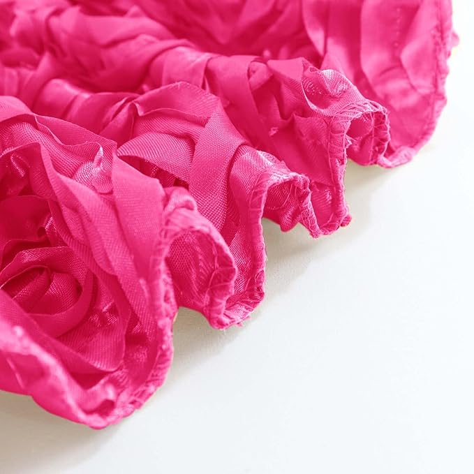 Efavormart 90"x132" Wholesale Rectangle Table Cover Fushia Grandiose Rosette 3D Satin Tablecloth for Wedding Party Event