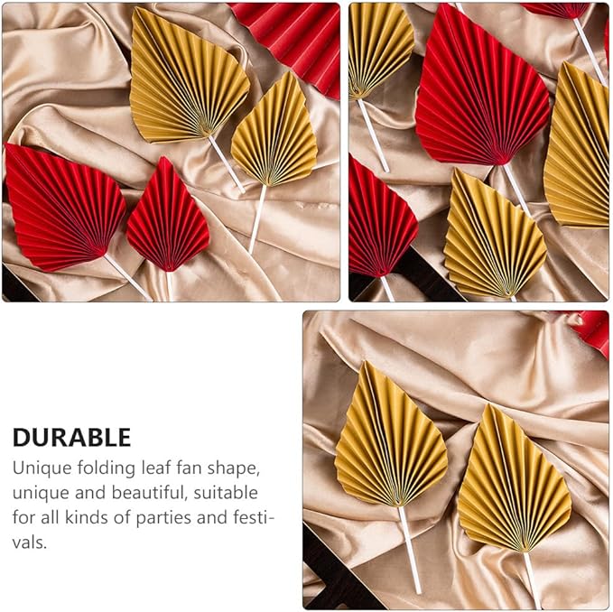 16pcs Golden Tree Leaf Folding Fan Cake Toppers - Elegant Boho Cake Decorations for Birthday Party, Wedding, and Anniversary - 4.33 * 1.96 * 0.39inch
