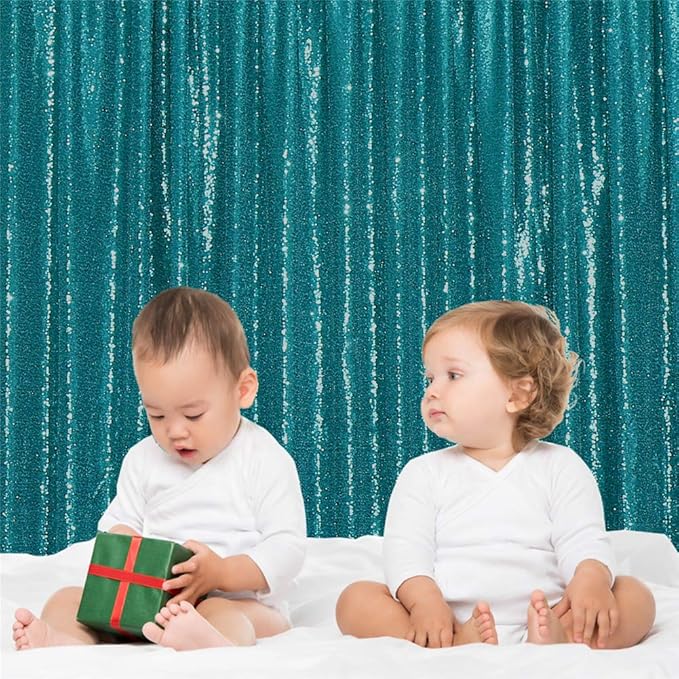Eternal Beauty Teal Sequin Backdrop, 6x8 Ft Glitter Background Curtains for Shimmer Photography Party Wedding Birthday Back Drop Decor