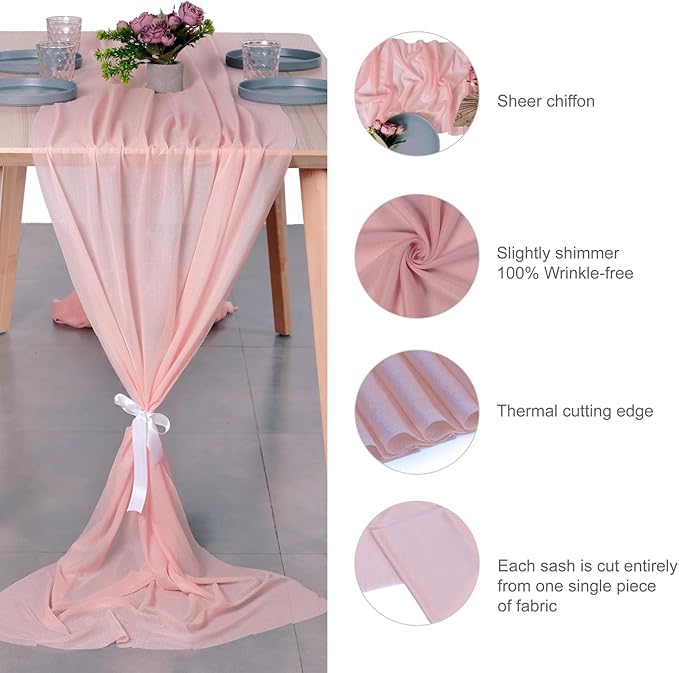 MDS Halloween Chiffon Table Runner - 1 Pack, 29 x 170 Inches, 14ft Each - Sheer Spooky Table Runners for Haunted House Parties, Trick-or-Treat Tables, Witchy Décor, Wedding & Events - Dusty Rose