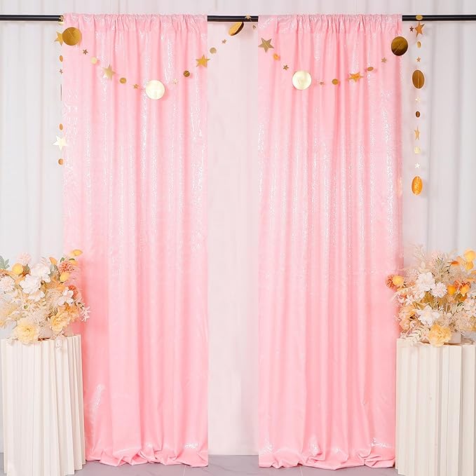 ShinyBeauty Sequin Curtains 2 Panels Pink 2FTx8FT Sparkly Photo Backdrop Baby Pink Sequin Backdrop Curtain Pack of 2-1011E
