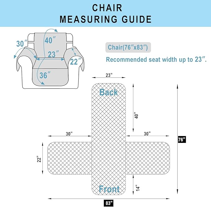 Recliner Chair Covers Reversible Sofa Cover Couch Cover for Pets Lazy Boy Furniture Protector(23''Chair,Dark Blue/Light Grey)