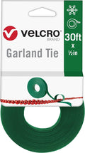 VELCRO Brand Holiday Garland Ties or Cable Straps | Hang Garlands, Lights or Wreath | for Banister, Railings, Stairs or Lamp Posts | 30ft Roll Cut to Custom Length | Green