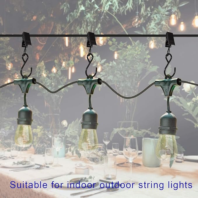 Stainless Steel S Hooks Curtain Clips, 50 Pack Hanging Party Lights Clips Hangers Gutter Photo, Art Craft Display, 2.4 Inch Long, Black