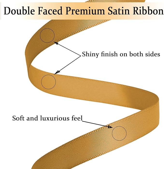 Old Gold Satin Ribbon Double Faced Satin 1/2 inch x 55 Yards Polyester Ribbon for Gift Wrapping Crafts Wedding Decoration Bows Ornaments Party Bouquet Floral Arrangement