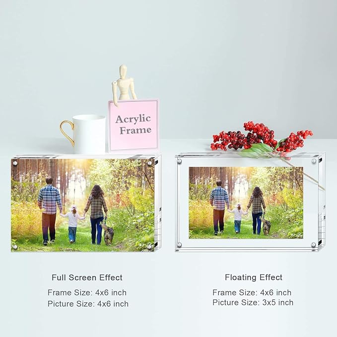 Boxalls 4x6 Inches Acrylic Picture Frames- 5 Pack, Desktop Frameless Photo Frames with Magnetic, Double Sided Transparent (5 Pack)