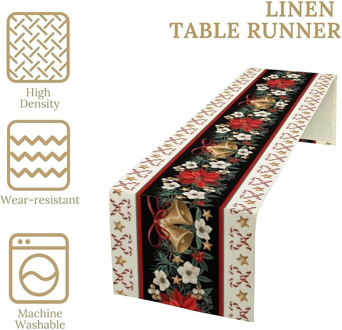 Christmas Table Runner, Xmas Holiday Seasonal Winter Table Cloth Kitchen Dining Table Decoration for Home Party Decor 13x70 Inch