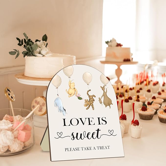 Winnie Love is Sweet Please Take A Treat Sign, Classic Pooh Love is Sweet Sign for Dessert Table, Cute Animals Decor Bridal Shower Welcome Sign, Wedding Sign Baby Shower Favors for Guests