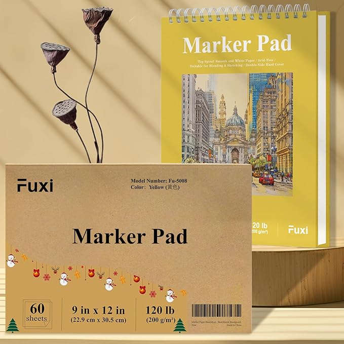 Marker Paper Sketchbook, 9"X12" Alcohol Marker Paper, 60 Sheets (200gsm/ 120lb) Marker Sketchbook Bleedproof, Professional Art Supplies for Adults & Teens.
