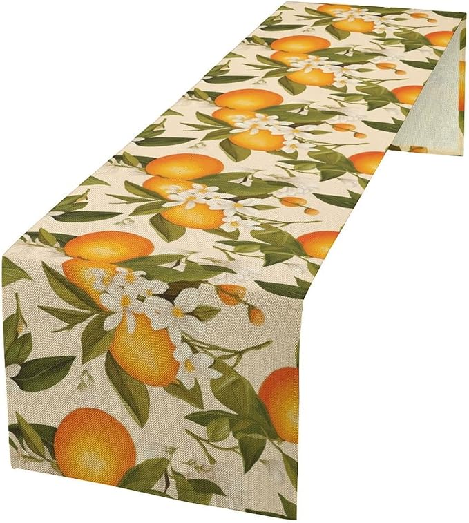 Vintage Orange Table Runner Spring Summer Orange Mandarin Floral Dinner Runner for Farmhouse Party Holiday Home Kitchen Dining Table Decor 13x108