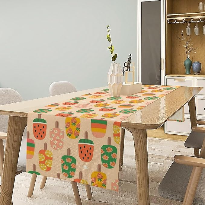 Summer Popsicles Table Runner, Colorful Cute Ice Cream Childish Seasonal Dinner Runner for Party Holiday Home Kitchen Dining Table Decor 13"x60"