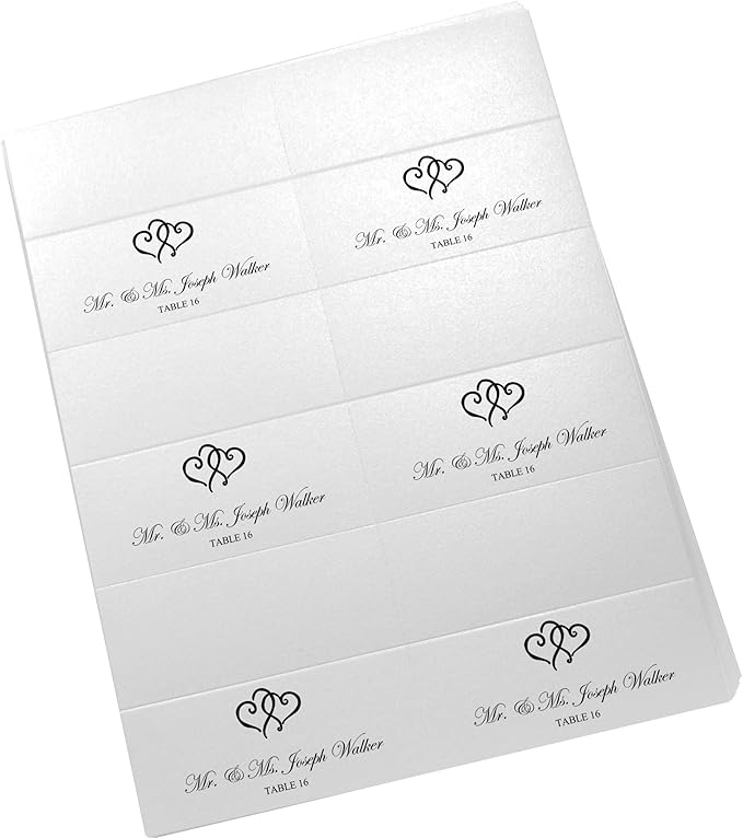 Linked Hearts Printable Place Cards, Black (Choose Color), Set of 150 (25 Sheets), Laser & Inkjet Printers - Wedding, Party, Dinner, and Special Events - Made in the USA