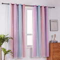 FANLI Ombre Rainbow Blackout Curtains for Kid Girls Bedroom Living Room Darking Stripe Double Layer Star Cut Out Wall Home Decor Gradient Grommet Window Curtains (Pink Purple, 52W x 84L)