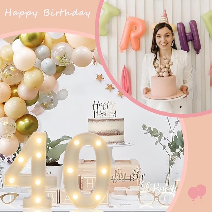 Decorative Led Light Up Numbers, 40th Birthday Decorations, Warm White Led Numbers Lights, Lighted Marquee Number Sign for Sweet 40th Party Decor