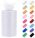 Glitter Tulle Rolls 6” by 50 Yards Sparkle Tulles Fabric Ribbon Sequin Tulle Netting Rolls for DIY Tutu Skirt Wedding Birthday Party Decoration (White/Silver-New)