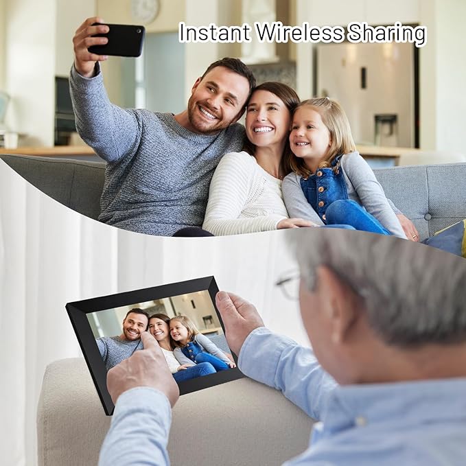 AEEZO 10.1 Inch WiFi Digital Picture Frame, IPS Touch Screen Smart Cloud Photo Frame with 32GB Storage, Auto-Rotate Easy Setup to Share Photos or Videos via AiMOR APP, Wall Mountable Black