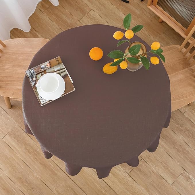 NLMUVW Brown Linen Tablecloth Round Tables, Small Chocolate Table Cloth Farmhouse Table Cover for Kitchen Dining Coffee Cafe, 36 Inch