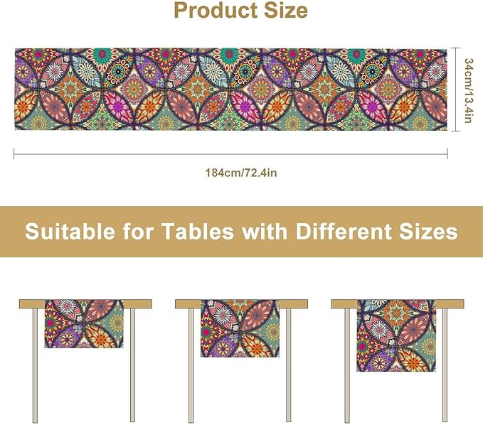 Boho Floral Table Runner,Colorful Flower Retro Bohemian Table Cloth Kitchen Dining Table Home Party Decoration 13x108 Inch