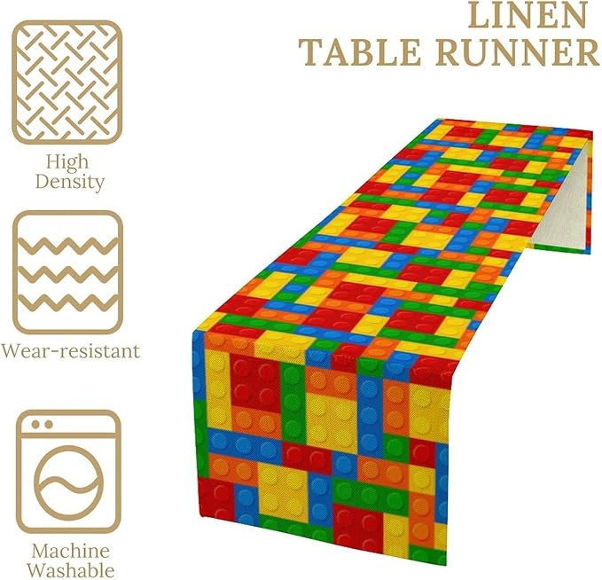 Building Blocks Table Runner Funny Celebration Party Birthday Party for Kids Teens Table Runner for Kitchen Picnic Home LivingRoom 13x108 Inch