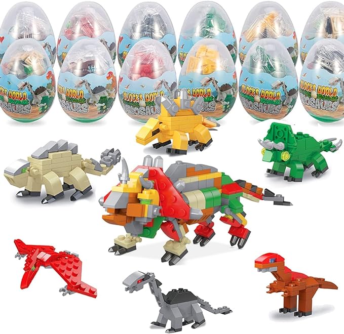 Mini Building Block Sets,12 Pack Dinosaur Toys Building Blocks, 6 in 1 STEM Toys Eggs Building Sets, Party Favors for Kids Goodie Bags Prizes Birthday