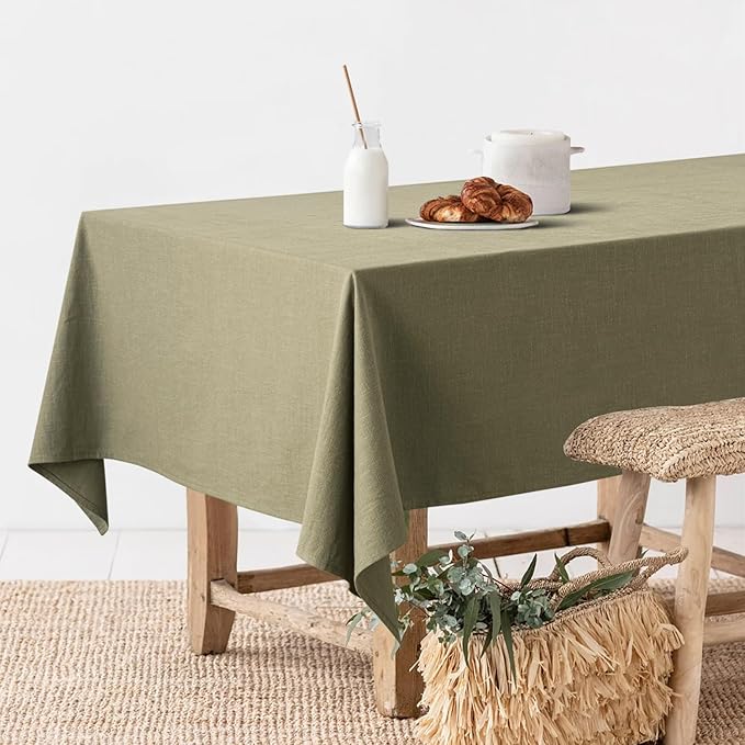 MIULEE Linen Cotton Blend Tablecloth Rectangle, Luxury Waterproof Stain Resistant Durable Farmhouse Oblong Table Cloth for Dining Party Weddings Birthday Events Boho Decor, 52 x 70 inch, Olive Green