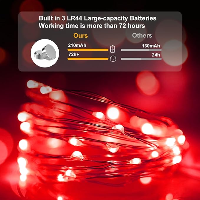 pozzolanas 12 Pack Red Battery Operated String Lights - 7ft Waterproof Fairy Lights with 20 LEDs for Home, Mason Jar, Party, Wedding, Halloween, Christmas Decorations