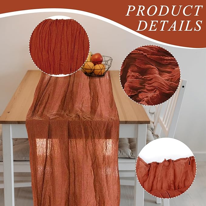 6 Pack Cheesecloth Table Runner 10Ft Christmas Gauze Boho Table Runners for Wedding Decor Bridal Shower Decorations Baby Shower Party(35" x 120")