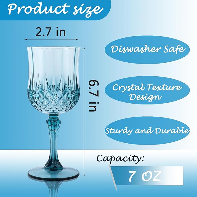 Plastic Wine Glasses，Plastic Goblets Vintage Style Cordial Drinking Glasses for Wedding Reception, Grand Event Party Supplies (48, Dusty Blue)