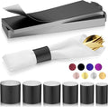 Polymer Material Reusable Napkin Band, Glue-Free Tear-Proof Water Resistant Oil-Proof Napkin Bands Set of 50(Front Black Color and Back White), 6 Adjustable Sizes Napkin Rings
