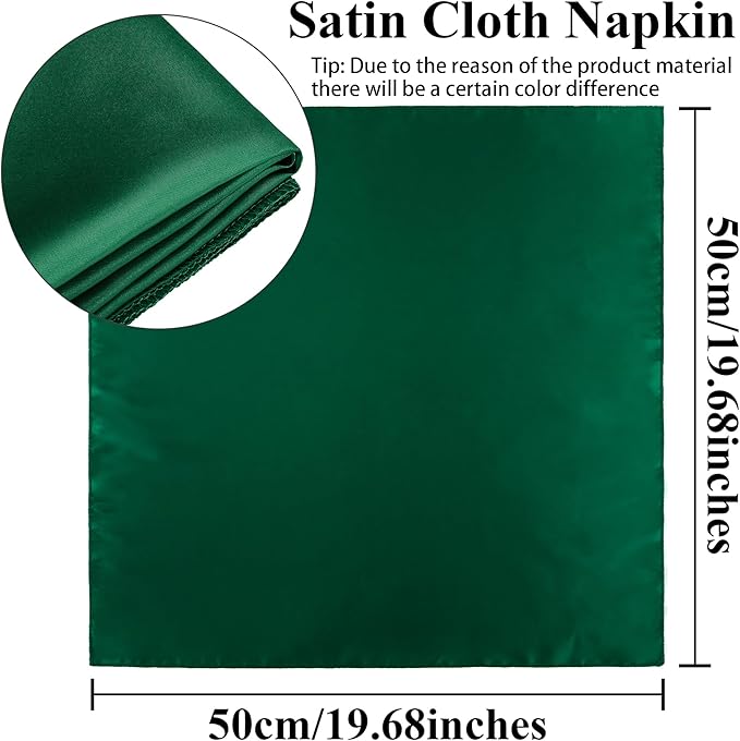 Aneco 12 Pieces Satin Napkin Square 20 x 20 Inches Dinner Napkins Weddings Party Napkin Soft Table Napkins for Romantic Weddings Party Dinner Decoration (Forest Green)