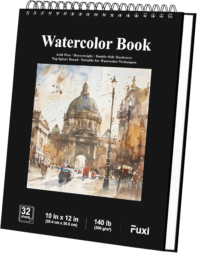 Watercolor Sketchbook 10"x12", 32 Sheets (64 Pages) Water Color Paper, 140lb/300gsm Watercolor Paper, Spiral Hardcover Watercolor Notebook for Painting, Water Color Sketch Books for Teens & Adults.