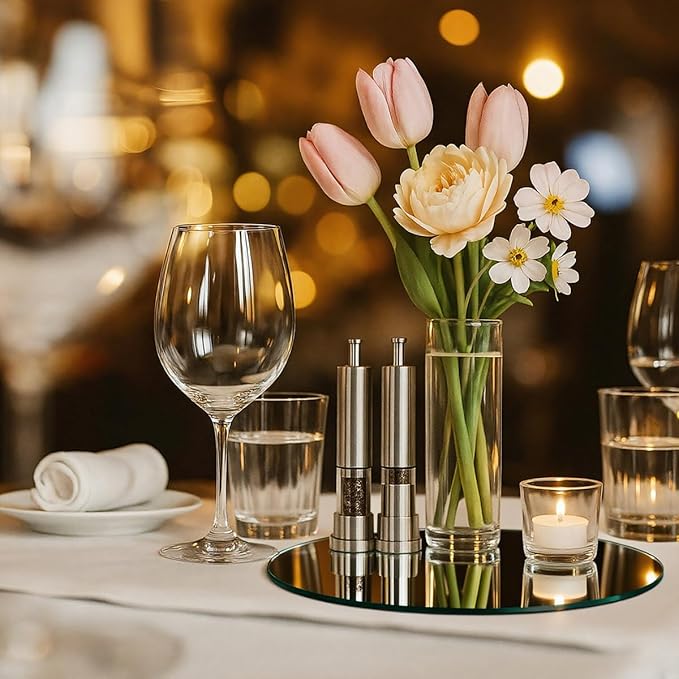 Round Mirror Centerpieces, Acrylic Circular Plates for Table Decoration, 15 Pack, Wedding Party Decor, Candle Tray (8inch)