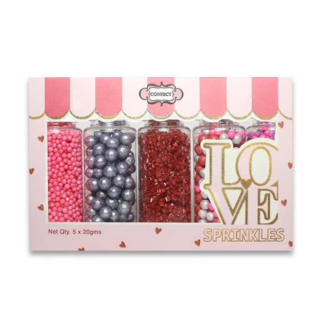 Confect Casino Night Sprinkles Mix – Silver Disco Balls, Black Pearl Dragees & Sparkling Blush Pink, Silver & Deep Red Sugar – Assorted Pack of 5 Edible Sprinkles for Cake & Cupcake Decorating, Parties & Baking Decor | Vegan, Gluten-Free, Nut-Free, Soy...